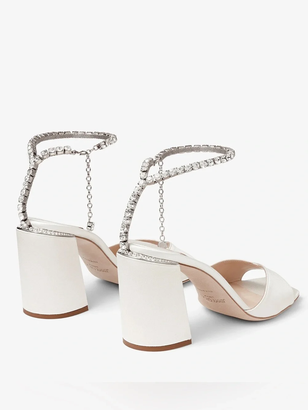 Jimmy Choo Saeda Sandal Block Heel with Crystal Chain NIB